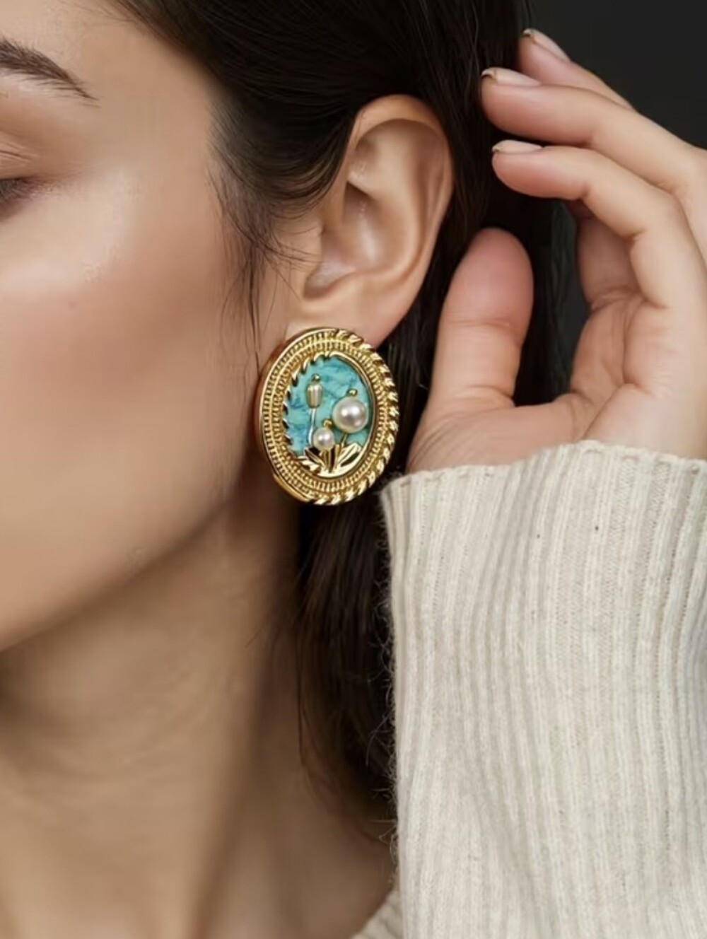 14K Gold Plated French Style Oil Drip Earrings